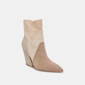 Dolce Vita Colorblock Heeled Booties Off White Tan Taupe Multi Suede 8